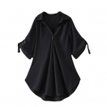 Moteri&scaron;ki mar&scaron;kiniai atlapais, pusės ilgio rankovėmis, vidutinio ilgio, kasdieniai vir&scaron;utiniai drabužiai, vientisos spalvos, liemenuoti, laisvo kirpimo, &scaron;ifoninė palaidinė, kasdieniniam dėvėjimui XL juoda