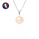 PERLINEA - Pendentif - V&eacute;ritable Perle de Culture d'Eau Douce Bouton 9-10 mm Rose - Or Blanc - Cha&icirc;ne Offerte - Bijoux Femme