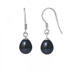 PERLINEA - Boucles d'Oreilles - V&eacute;ritables Perles de Culture d'Eau Douce Noires - Argent 925 Milli&egrave;mes - Bijoux Femme