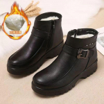 Madingi žiemos moteri&scaron;ki PU odiniai ankle boots, moteri&scaron;ki stori pliu&scaron;iniai &scaron;ilti sniego batai, mamai neper&scaron;lampami neslystantys batai 35
