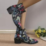 Mada Moteri&scaron;ki Batai Vintažiniai Gėlių Trumpieji Batai Moteri&scaron;ki Batai Storu Kulnu Didelio Dydžio Aulinukai Moterims Zapatos De Mujer Botas 2024 35 juoda