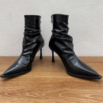 Madingi moteri&scaron;ki auk&scaron;takulniai ankle boots Seksualūs smailianosiai Odiniai moteri&scaron;ki batai 2024 Tendencija Dizainerio Sniego batai Auk&scaron;takulniai Goth Žiemos Mujer Zapatos 40 juoda