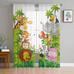 Džiunglių Mi&scaron;ko Animacinis Gyvūnas Liūtas Dramblys Tiulis Permatomos Užuolaidos Svetainei Miegamajam Langų Užuolaida Voilė Organza Draperijos W135 x H115cm x1&Grommet Top