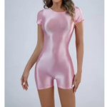 Trumpomis rankovėmis elastingi žaismingi kostiumai Blizgūs maudymosi kostiumėliai priekyje Besiūliai kūno kostiumai Sexy Body Tops Atleti&scaron;kas treniruoklių salė Fitness Trikotas Unitard XL &scaron;viesiai rausvos spalvos