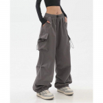 Elastingas juosmuo Pavasarinis laisvalaikio moteri&scaron;kos krovininės kelnės Madingos gatvės apranga Harem Joggers Ilgio kulk&scaron;nis Oversize laisvos kelnės mergaitėms S pilka
