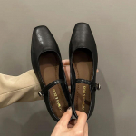 Moteri&scaron;ki balerinos tipo plok&scaron;čiapadžiai batai Eleganti&scaron;ki retro kvadratiniu pir&scaron;tu Mary Jane vienetiniai batai Patogūs mink&scaron;ti žemo kirpimo žemu kulnu Moteri&scaron;ki batai 35 juoda