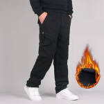 Vyri&scaron;kos medvilnės žieminės storos vilnos laisvalaikio kelnės Taktinės baggy krovininės kelnės dvisluoksnės &scaron;iltos, tiesios ilgos kelnės XXXXXL juoda