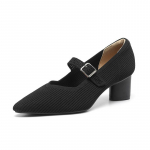 Darbo auk&scaron;takulniai moterims žemais masyviais blokeliais kulnais, Mary Jane tipo batai smailianosiais priekiais, megzti įsispiriami batai vaik&scaron;čiojimui su reguliuojamu dirželiu, moteri&scaron;ki laisvalaikio puo&scaron;nūs batai 34 juoda