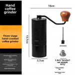 Kavos malūnėlis Nerūdijančio plieno Rankinis su &scaron;epetėliu, Tikslus malimo lygio reguliavimas, Medinė rankena su kūginiu malūnėliu, Juodas juoda