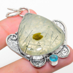 Prehnitas, Mėlynas topazas 925 prabos sidabro papuo&scaron;alas pakabukas 2,36 T2h34