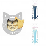 Kit pour biscuit en relief Chat + 2 Stylos au chocolat bleu nuit et bleu pastel