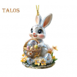 1/3 vnt. Velykinių animacinių zuikių pakabinamų dekoracijų su virvele, lengvai pakabinamų 2D akrilinių ornamentų, galinio vaizdo veidrodėlio pakabukų A