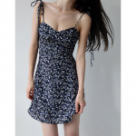 Xiao Zou Ju Gėlėta klubus apgaubianti suknelė moterims vasarai, seksuali, su gilia i&scaron;kirpte, su petne&scaron;ėliais, A formos sijonas, trumpas sijonas, paplūdimio sijonas S