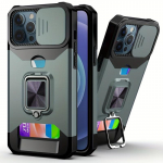 Smūgiams atsparus, tvirtas, kietas dėklas su metaliniu stovu ir kortelių lizdu, skirtas &bdquo;iPhone 16 Pro Max 15 Pro Max 14 Pro Max&ldquo; iPhone 16 juoda