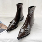 Smailūs moteri&scaron;ki vidutinio kulno ankle boots odiniai batai 2025 m. tendencija žiemos naujiena seksualūs stambūs Chelsea sniego batai madingi bateliai Zapatos 35 ruda