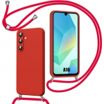 Coque pour Samsung Galaxy A16 4G/5G, Protection Silicone Liquide Souple Slim Rouge avec Cordon