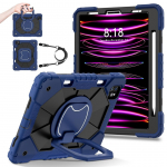 Skirta Apple iPad Pro 11 (2021 m) 360&deg; besisukantis rankenos stovas, tvirtas apsauginis stovas, TPU + PC, 3in1, smūgiams atsparus plan&scaron;etinių kompiuterių dėklas iPad Pro 11 (2021) tamsiai mėlyna spalva