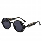 PC Tu&scaron;čiaviduriai Apvalūs Rėmeliai Saulės Akiniai Dvigubas Skersinis Punk Saulės Akiniai Spalvotos Dvigubos Spyruoklinės Kojelės One Size juoda