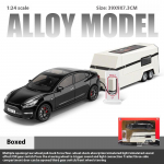 1/24 mastelio Tesla Model3 su priekaba nameliu ant ratų lydinio modelis, atidaromomis durimis automobilio papuo&scaron;alai vaikams su garsu ir &scaron;viesa, žaislai dovanoti berniukams juoda