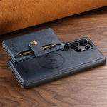 Magnetinė nuimama piniginė su kortelių laikikliu telefono dėklas Galaxy S25 S24 S23 S22 Ultra odinis apsauginis dangtelis MagSafe Galaxy S22 Ultra mėlyna