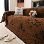 Skandinavi&scaron;ko stiliaus sofos užvalkalas, pilnai dengiantis, medžiaginis, siuvinėtas, pritaikomas, universalus keturių sezonų, sofos užtiesalas, namų dekoro aksesuarai 180*200cm ruda