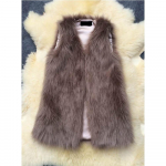 Kailinė liemenė moteri&scaron;ka vidutinio ilgio rudeninė ir žieminė dirbtinio lapės kailio liemenė, madinga liemenė, pastorintas &scaron;iltas kailinis paltas S chaki