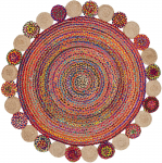 Rankų darbo džiuto medvilnės apvalus kilimas Natūralus kilimas bet kokiai erdvei Rustikinis dekoras bet kuriai erdvei 60 cm x 60 cm(2x2 feet ) įvairiaspalvis