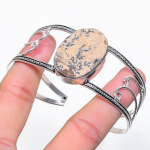 Natural Psilomelane Dendritic 925 Sterling Silver Cuff Bangle Adjustable f6y25