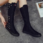 Kedai Moteri&scaron;ki Batai Drobė Atsitiktiniai Auk&scaron;takulniai Batai Ilgi Batai Suvarstomi Užtrauktukas Patogūs Plok&scaron;čiapadžiai Batai Zapatillas Mujer 43 black