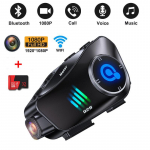 &bdquo;2 viename&ldquo; motociklo &scaron;almas &bdquo;Bluetooth&ldquo; ausinės belaidis &bdquo;Wi-Fi&ldquo; motociklo prietaisų skydelis 1080P HD kamera laisvų rankų įranga, skambučiai, muzikos ausinės, motociklai, vandeniui atsparūs DVR juoda