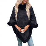 Moteri&scaron;kas mados dirbtinis apykaklės megztinis-pelerinas One Size juoda