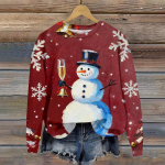 Moterų mados kalėdinis megztinis su spaudiniu ilgomis rankovėmis, apvaliu kaklu XL vynas