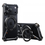Prabangus Z formos metalinis telefono dėklas, skirtas iPhone 17 Air 16 15 Pro Max, 360&deg; žiedas, stovas, Magsafe magnetinis belaidis įkrovimas, smūgiams atsparus dangtelis For iPhone 17 Air juoda