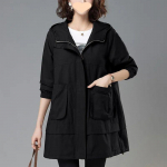 Moteri&scaron;ka vidutinio ilgio laisvi pavasario ir rudens drabužiai Korėjieti&scaron;ka vėjo striukė, didelis apsiaustas, striukė su gobtuvu, moteri&scaron;kas trumpas paltas L juoda