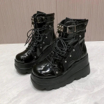 Madingi moteri&scaron;ki batai 2024 m. Ruduo Moteri&scaron;ki ankle boots Platforminiai wedge batai Auk&scaron;takulniai Trumpi batai Naujas madingas dizainas Užtrauktukas Cosplay batai moterims 43 black