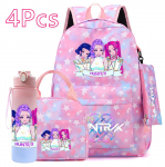 4 vnt./rinkinys KPOP spausdintas kuprinė, rankinė, pie&scaron;tukinė su 750 ml vandens buteliuku paaugliui berniukui, mergaitei, didelės talpos knygų krep&scaron;ys, mokyklinė kuprinė, gertuvė pink