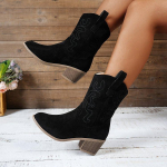 Moteri&scaron;ki Batai 2026 Nauji Kauboji&scaron;ki Retro Odiniai Ankle Boots Patogūs Siuvinėti 2026 Rudens Seksualūs Auk&scaron;ti Trumpi Batai Botas Mujer 36 juoda