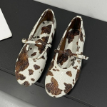 Madingas apvalus priekis, leopardo ra&scaron;to Mary Jane batelis moterims, eleganti&scaron;kas, sekli sagtis, balerinos, patogus, mink&scaron;tas padadas, dizainerio batelis Zapatos Mujer 39 ruda