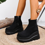 Moteri&scaron;ki platforminiai ankle boots, Briti&scaron;ko stiliaus auk&scaron;tį didinantys batai, Liekninantys įvairių medžiagų batai moterims 35 juoda