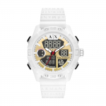 ARMANI EXCHANGEAE Elektroninis laikrodis ant rie&scaron;o Silikoninis dirželis Auksinis ciferblatas Vyri&scaron;ki laikrodžiai AX2961 White strap AX2961