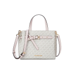 Michael Kors MK Emilia monogramos logotipas, kvadratinė, pintas dirželis, užtrauktukas, kasdienis, peties, per petį, rankinė, maža moteri&scaron;ka rankinė 35H0GU5S1B-PWD-BLSH-MLT Small