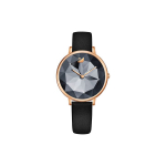 Swarovski Crystal Lake Laikrodis Kvarcinis Mechanizmas Odinis Dirželis Juodas Ciferblatas Eleganti&scaron;kas Madingas Juodas Laikrodis Moteri&scaron;ki Laikrodžiai 5416009 Black Dial