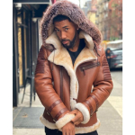 Ruda Dideliu Kailiniu Apykakle Gaubtu Aksominė Sutir&scaron;tinta Vyri&scaron;ka Odinė Striukė M ruda