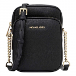 MICHAEL KORS Jet Set Travel Signature Logotipo Užtrauktuko Užsegimas Ver&scaron;io Odos Peties Crossbody Rankinė Vidutinė Moteri&scaron;ka Juoda juoda