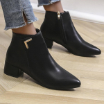 Klasikiniai vidutinio kulno PU ankle boots moterims 2025 m. žiemos metalo apdaila smailus pir&scaron;tas Chelsea batai žiemos vairavimo batai dideli dydžiai 35 juoda