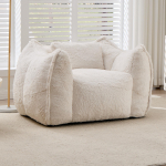Didelė pupelių mai&scaron;o kėdė su pagalve, Patogios didelės pupelių mai&scaron;o kėdės suaugusiems ir vaikams, Dirbtinio kailio grindų sofa svetainei, miegamajam, butui, Smėlio spalvos 123 x 97 x 73 cm smėlis