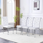 4 vnt. rinkinys, Retro aligatoriaus odos apmu&scaron;tos valgomojo kėdės su kri&scaron;toline sagtimi, suteikiančios elegancijos ir paslapties, Galvanizuotos metalinės kojos 61.5 x 42 x 101 cm balta