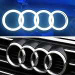 2026 Kar&scaron;tas automobilis LED grotelės statinė būsena &Scaron;viesus juodas sidabrinis ženklelis emblema AUDI logotipas &Scaron;viesa AUDI A3 A4 A5 A6 A7 A8 S3 S4 S5 S6 S7 Q3 Q5 Q7 249mm