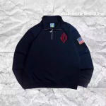 Unisex Y2K Tamsiai mėlynas pusiau užsegamas džemperis su užtrauktuku JAV Siuvinėtas Amerikos Vėliavos Pleistras Striukė Vyrams Moterims Vintage Streetwear Mada L
