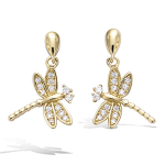 Les Tr&eacute;sors De Lily [P1209] - Boucles Plaqu&eacute; Or 'Libellules' blanc dor&eacute; - 12x12 mm